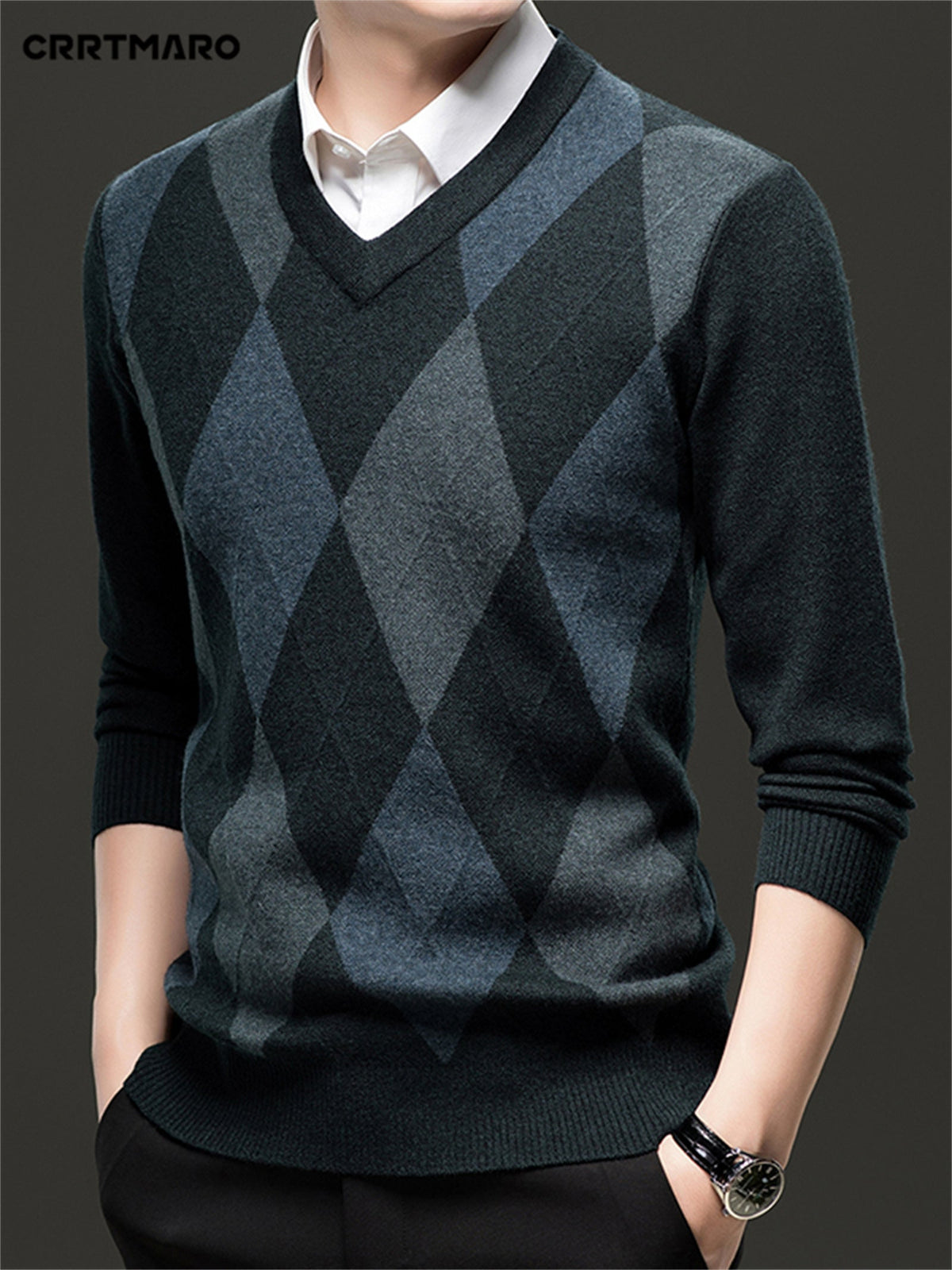 Finn | V-Neck Mens Argyle Jumper