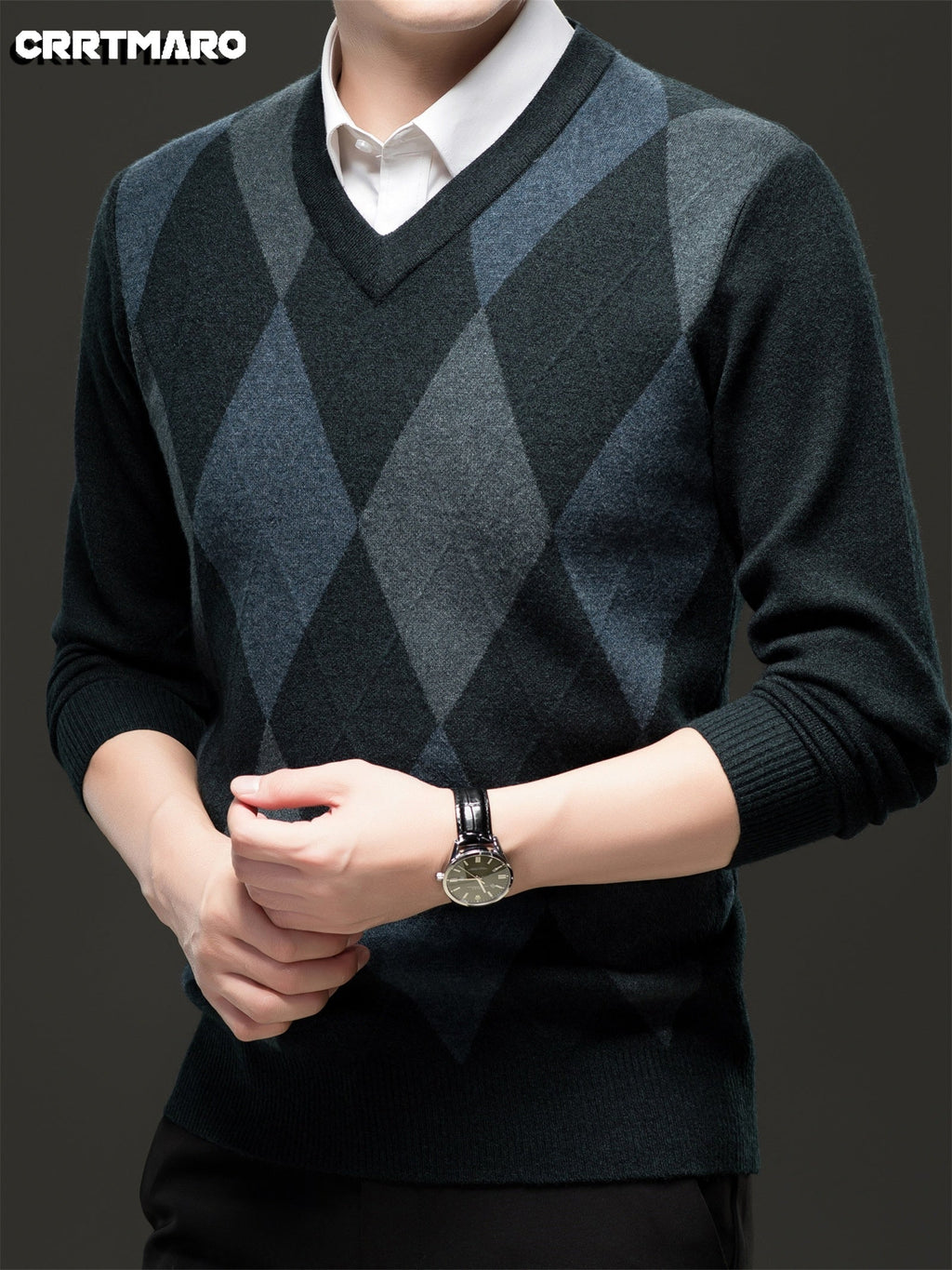 Finn | V-Neck Mens Argyle Jumper