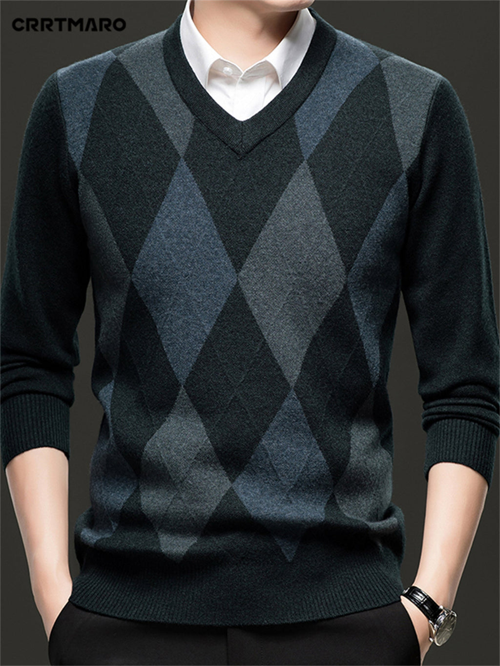 Finn | V-Neck Mens Argyle Jumper