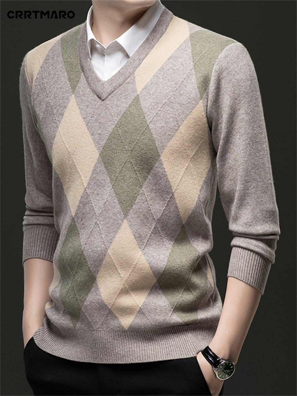 Finn | V-Neck Mens Argyle Jumper