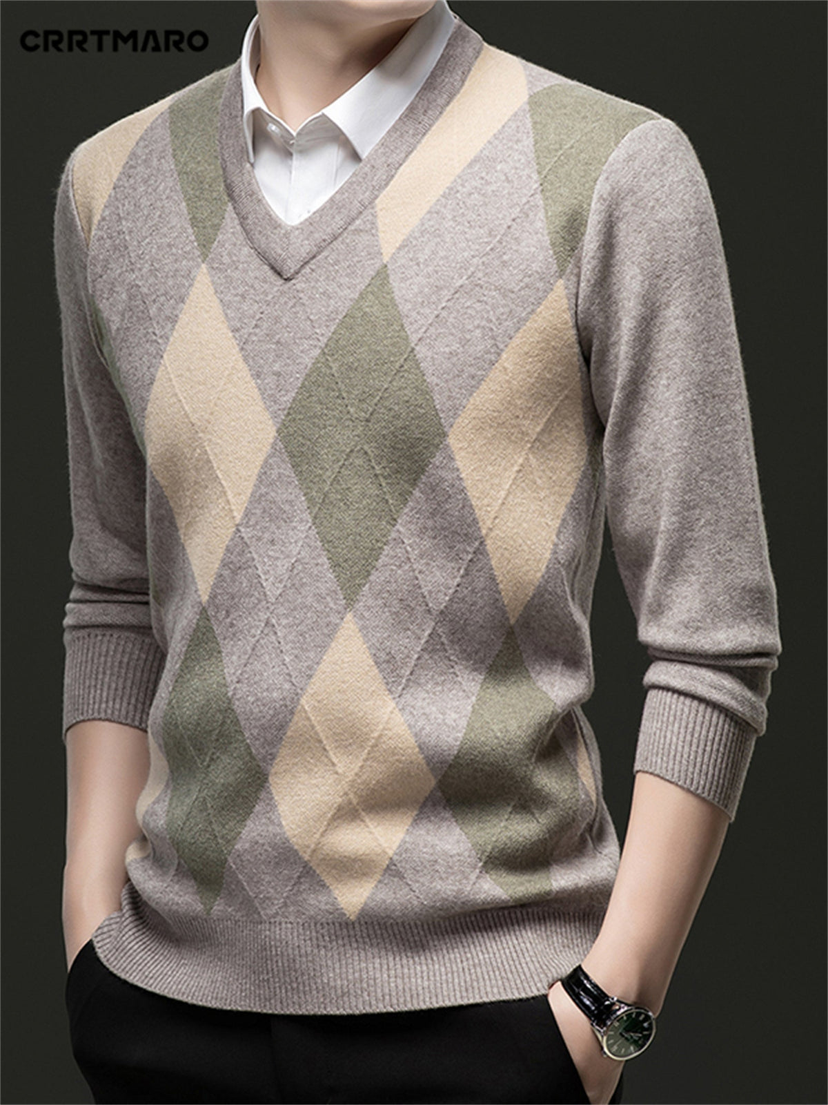 Finn | V-Neck Mens Argyle Jumper