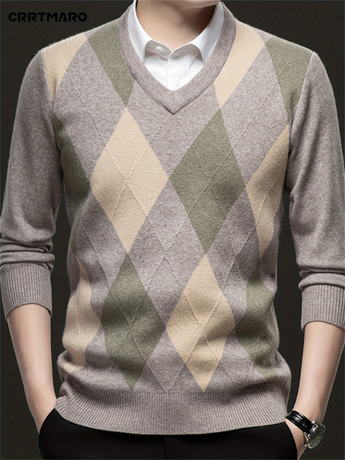 Finn | V-Neck Mens Argyle Jumper