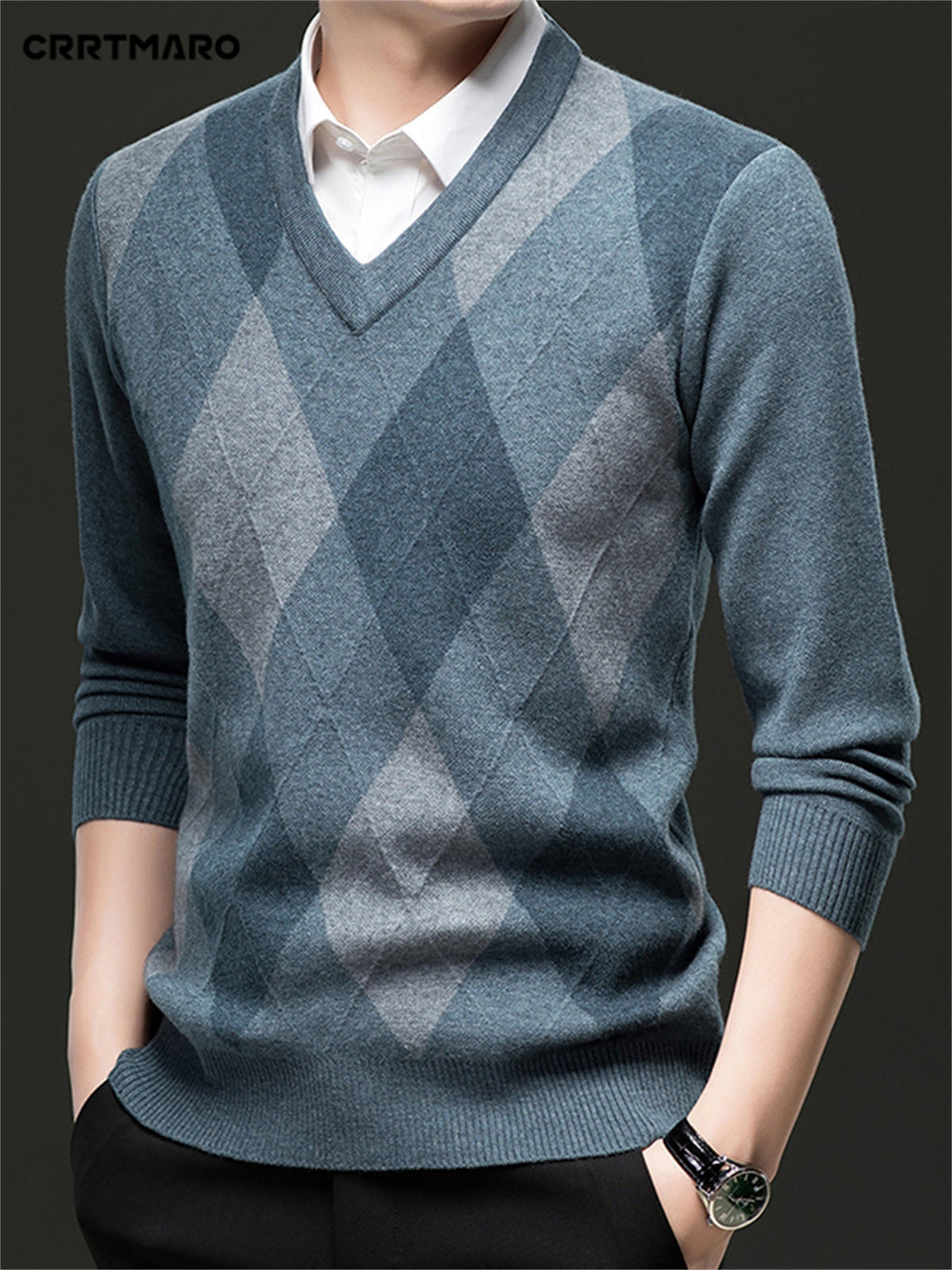 Finn | V-Neck Mens Argyle Jumper