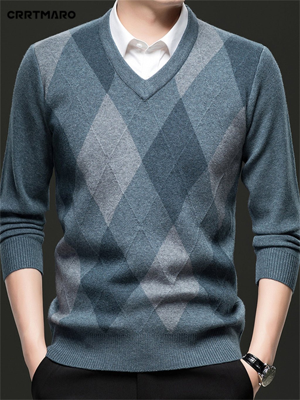 Finn | V-Neck Mens Argyle Jumper