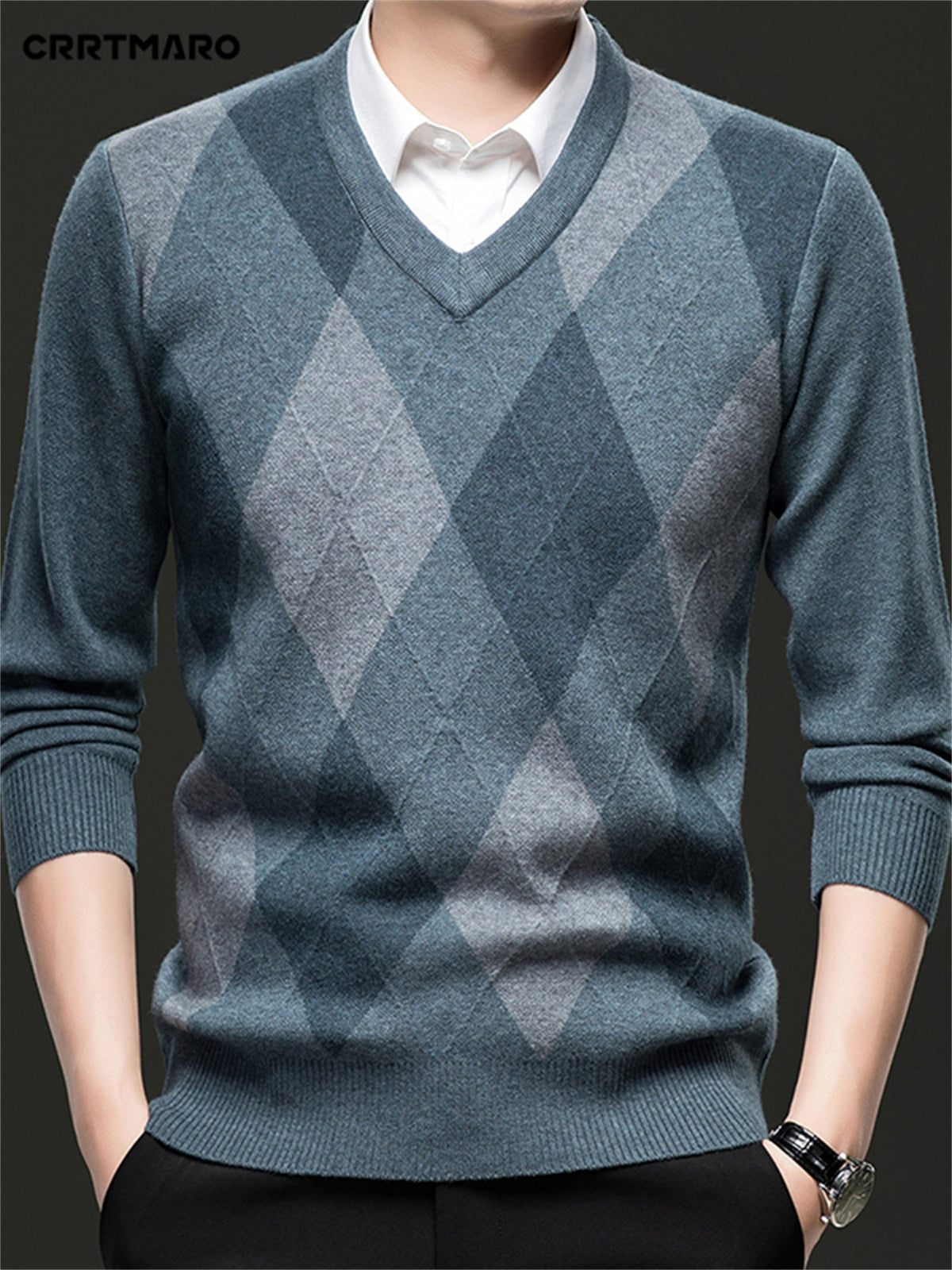 Finn | V-Neck Mens Argyle Jumper
