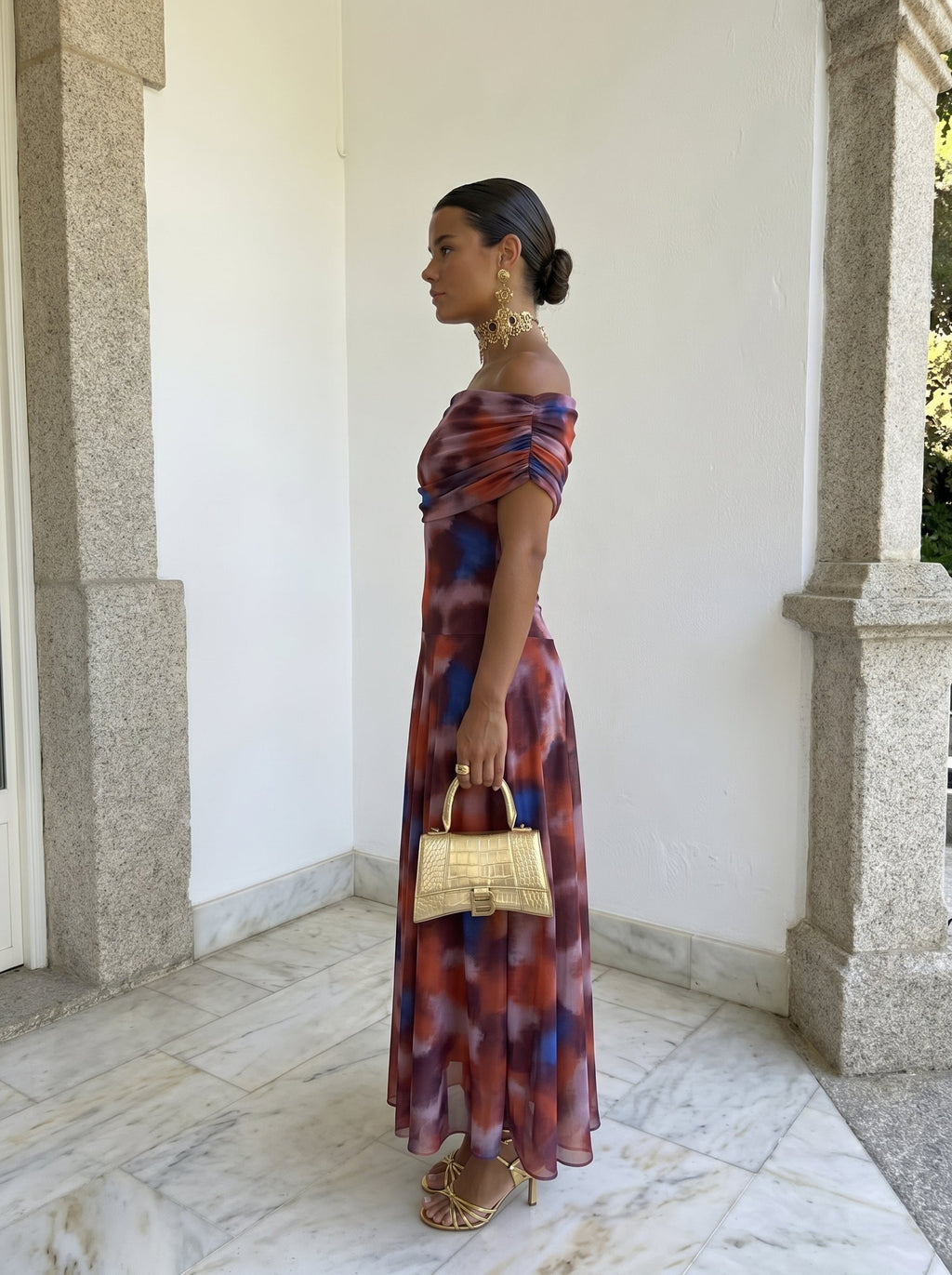 Florence | Elegant Printed Off-Shoulder Christmas Party Maxi Dress