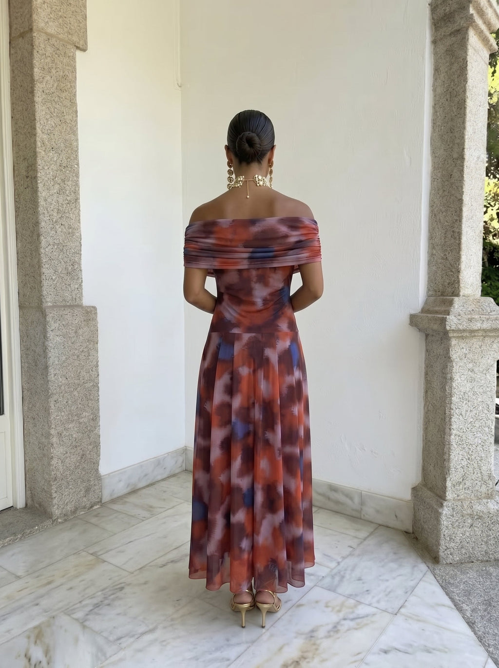 Florence | Elegant Printed Off-Shoulder Christmas Party Maxi Dress