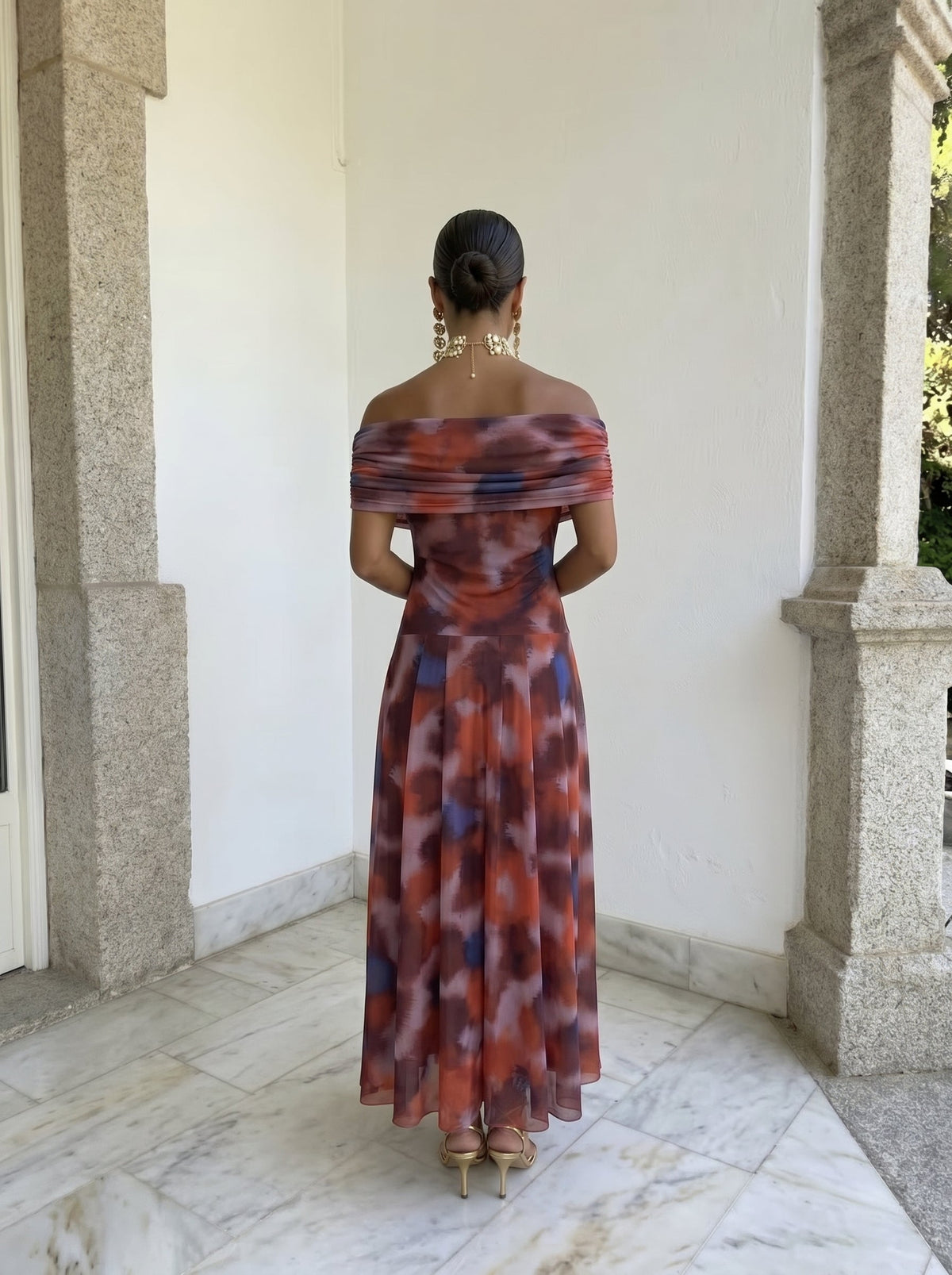Florence | Elegant Printed Off-Shoulder Christmas Party Maxi Dress