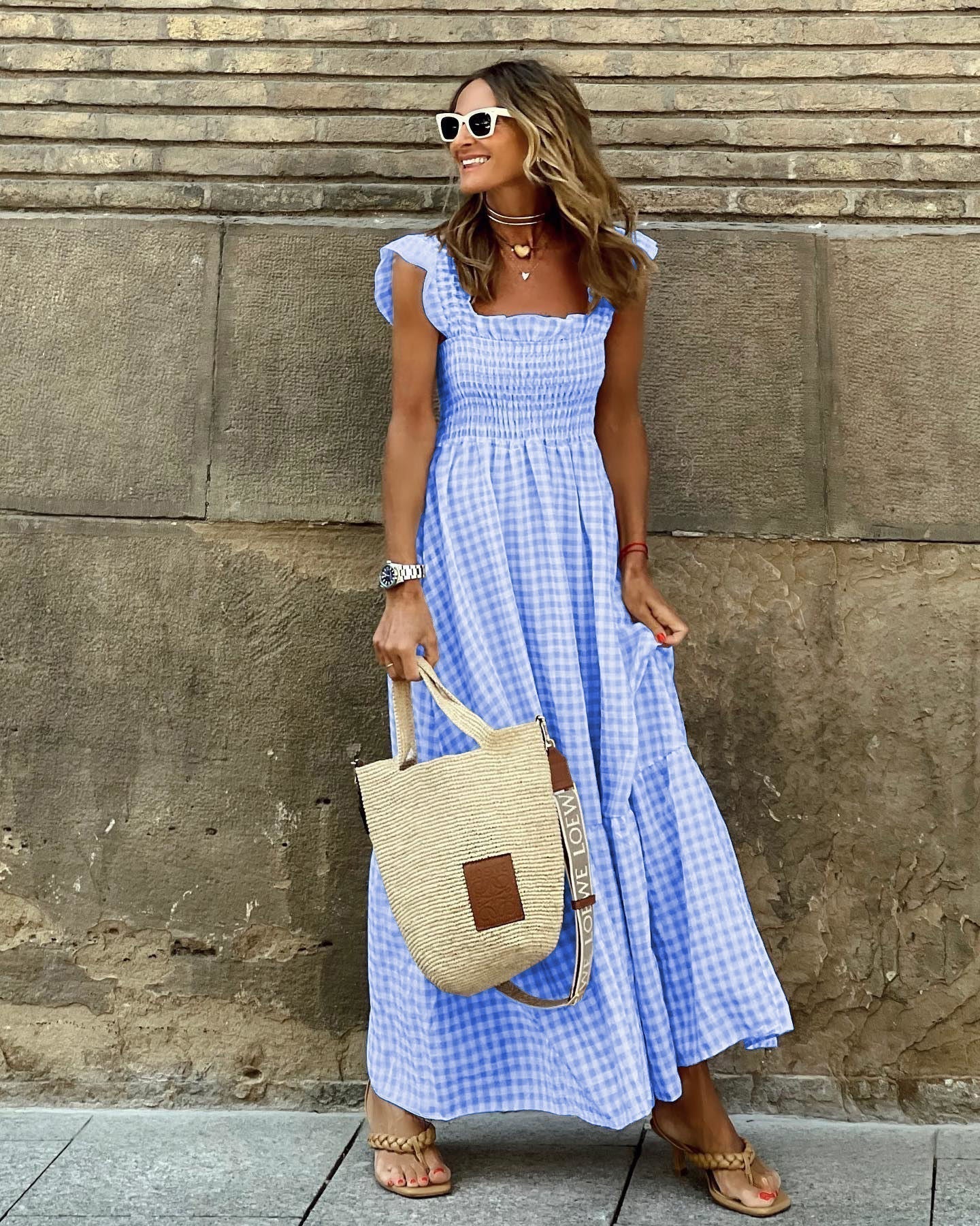 Maria | Polished Flutter Sleeve Gingham Maxi Cocktail Dress