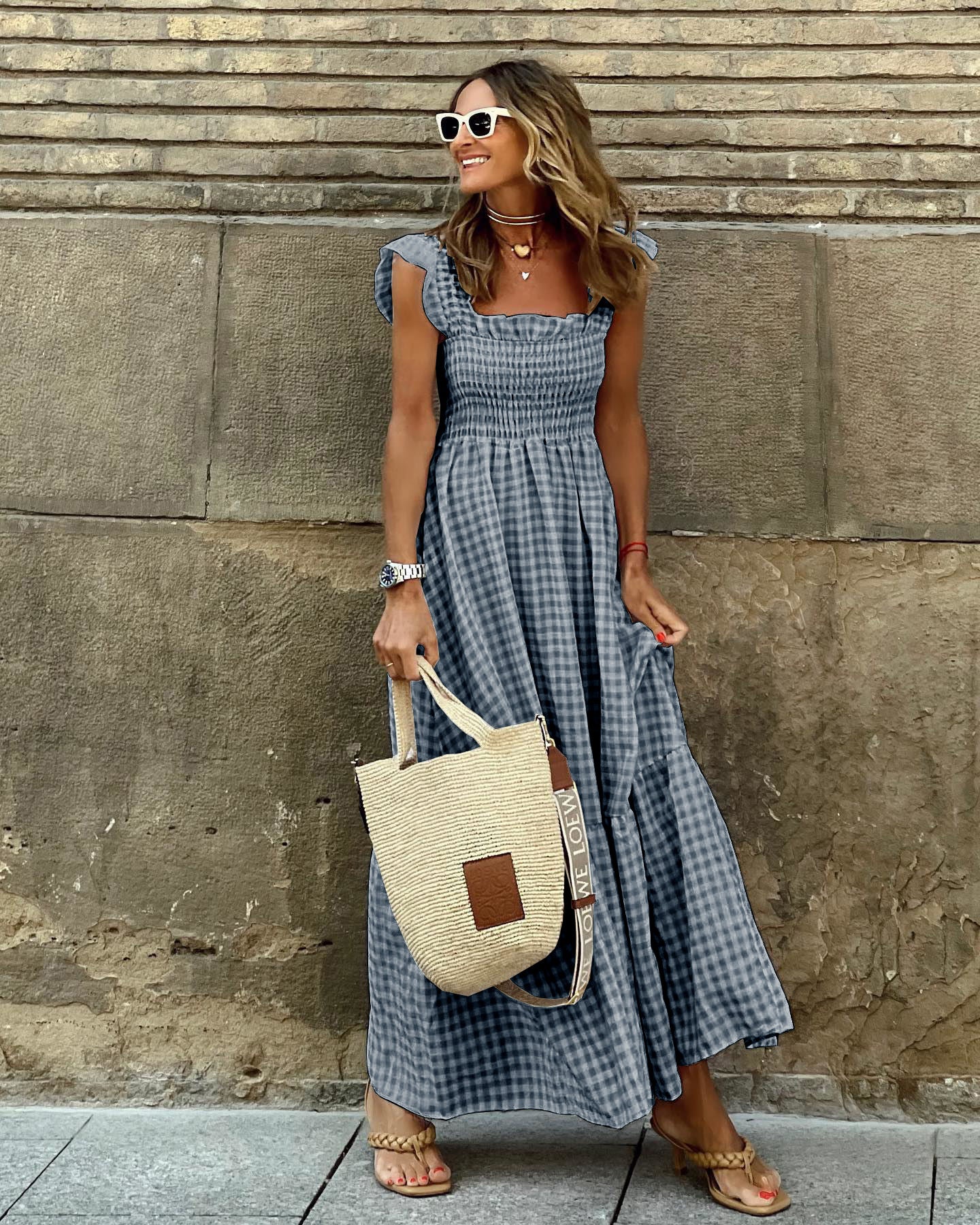 Maria | Polished Flutter Sleeve Gingham Maxi Cocktail Dress