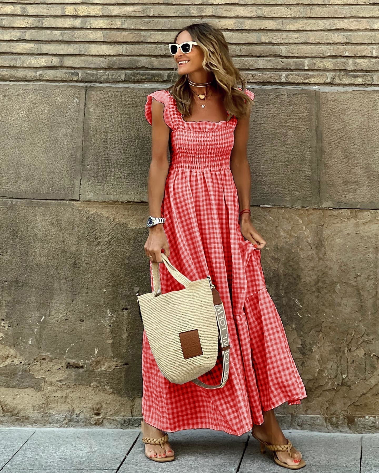 Maria | Polished Flutter Sleeve Gingham Maxi Cocktail Dress