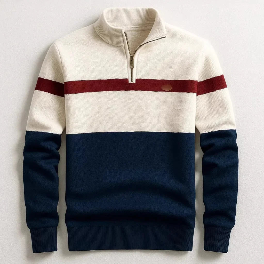 Frankie | Striped Quarter Zip Mens Knit Jumper