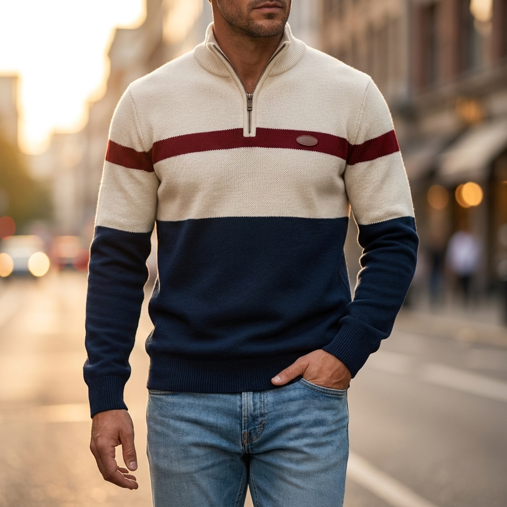 Frankie | Striped Quarter Zip Mens Knit Jumper