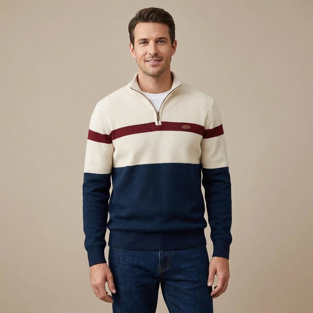 Frankie | Striped Quarter Zip Mens Knit Jumper