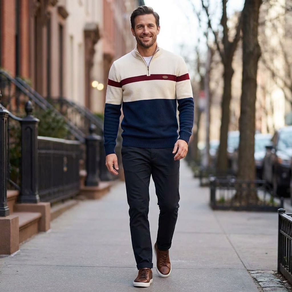Frankie | Striped Quarter Zip Mens Knit Jumper