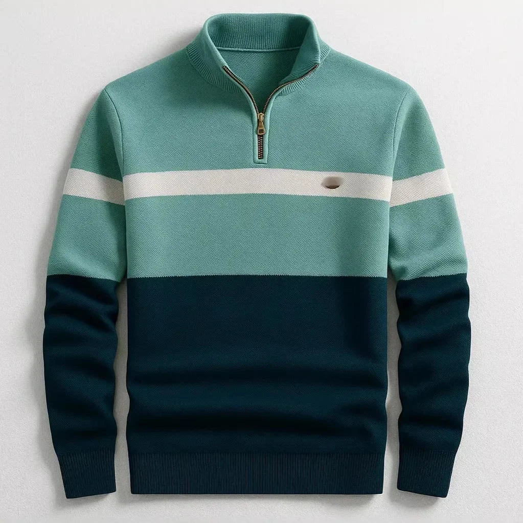 Frankie | Striped Quarter Zip Mens Knit Jumper