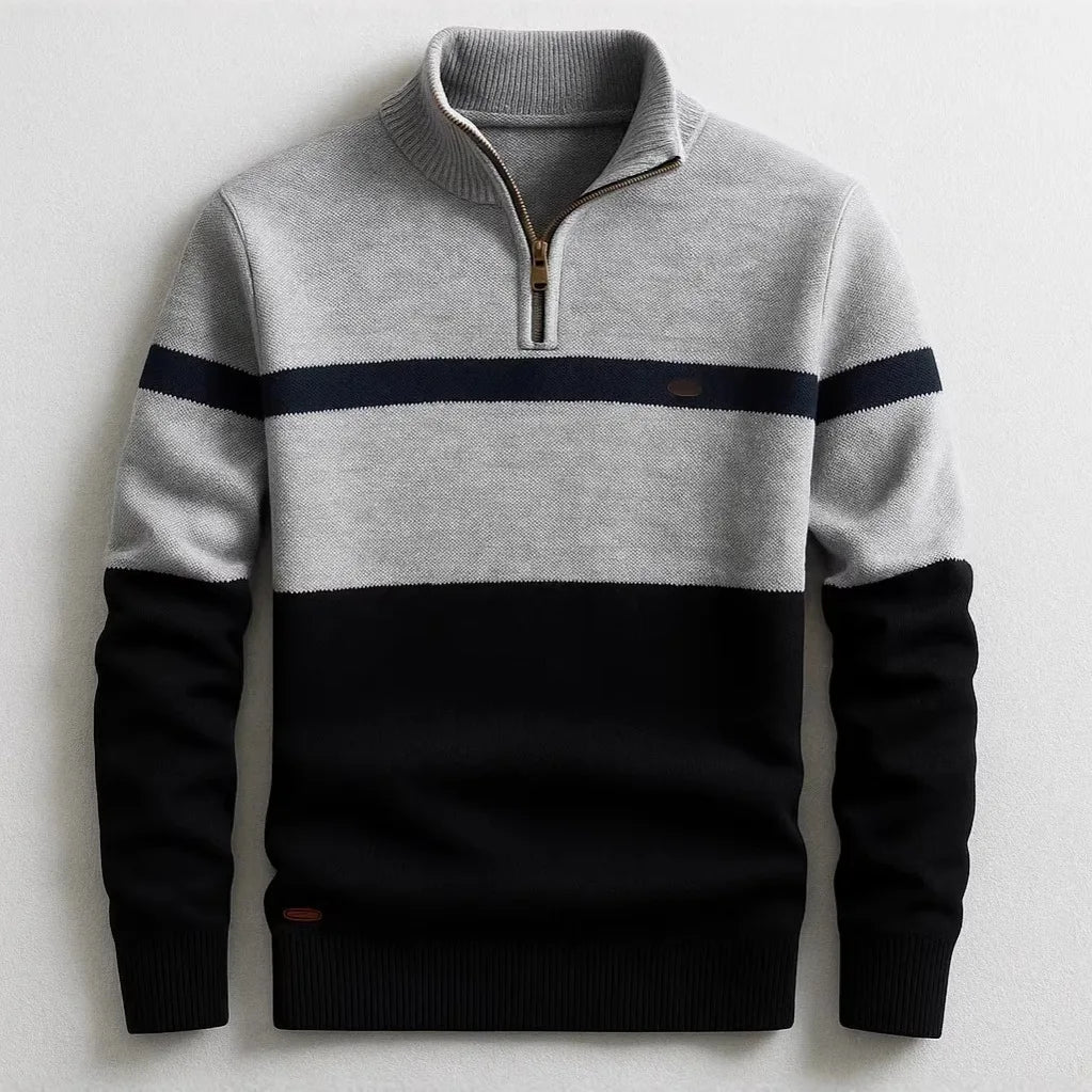 Frankie | Striped Quarter Zip Mens Knit Jumper