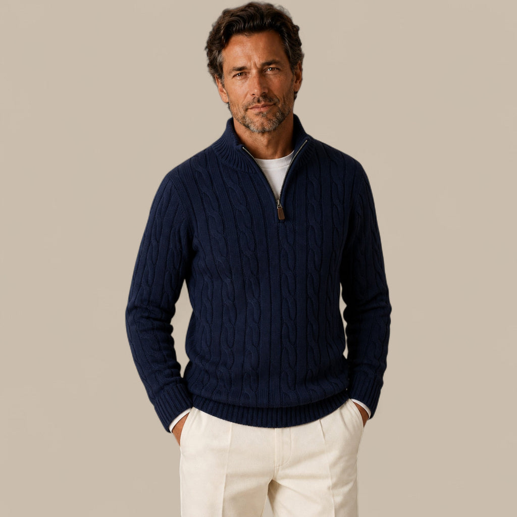 Freddie | Cable Knit Quarter Zip Mens Knit Jumper