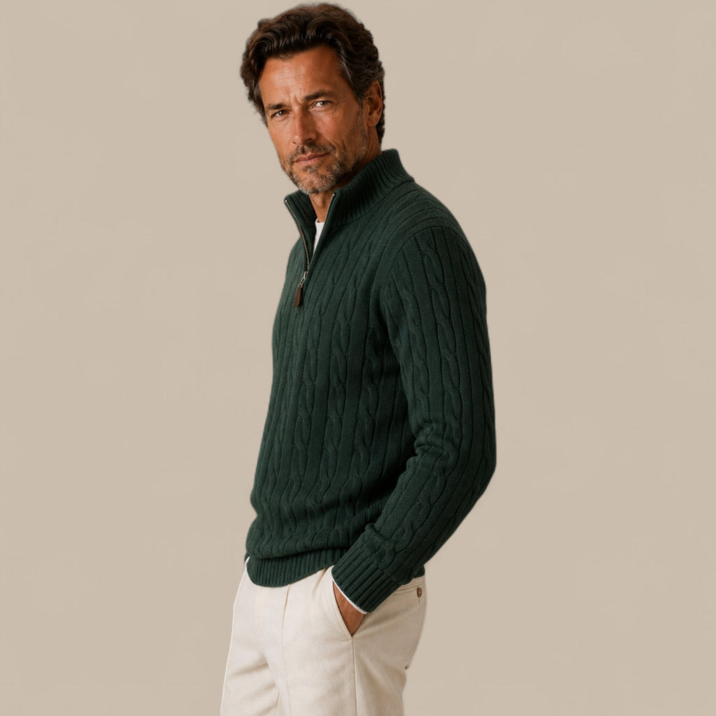 Freddie | Cable Knit Quarter Zip Mens Knit Jumper