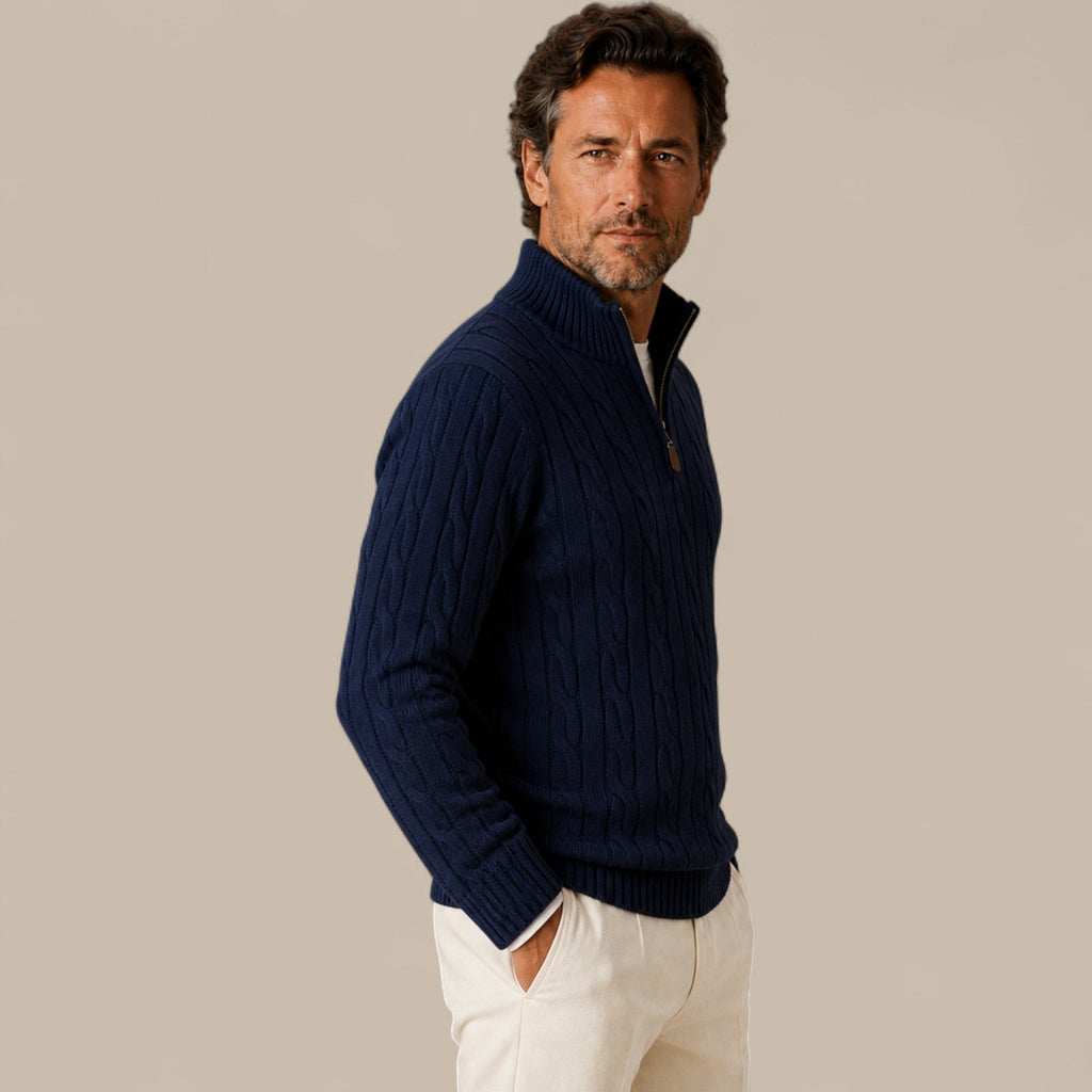 Freddie | Cable Knit Quarter Zip Mens Knit Jumper