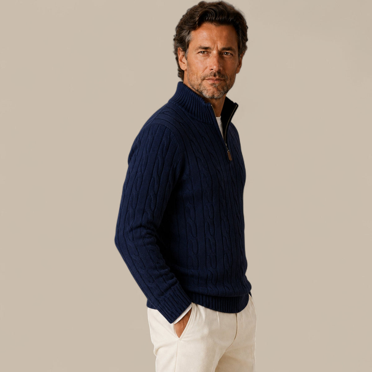 Freddie | Cable Knit Quarter Zip Mens Knit Jumper
