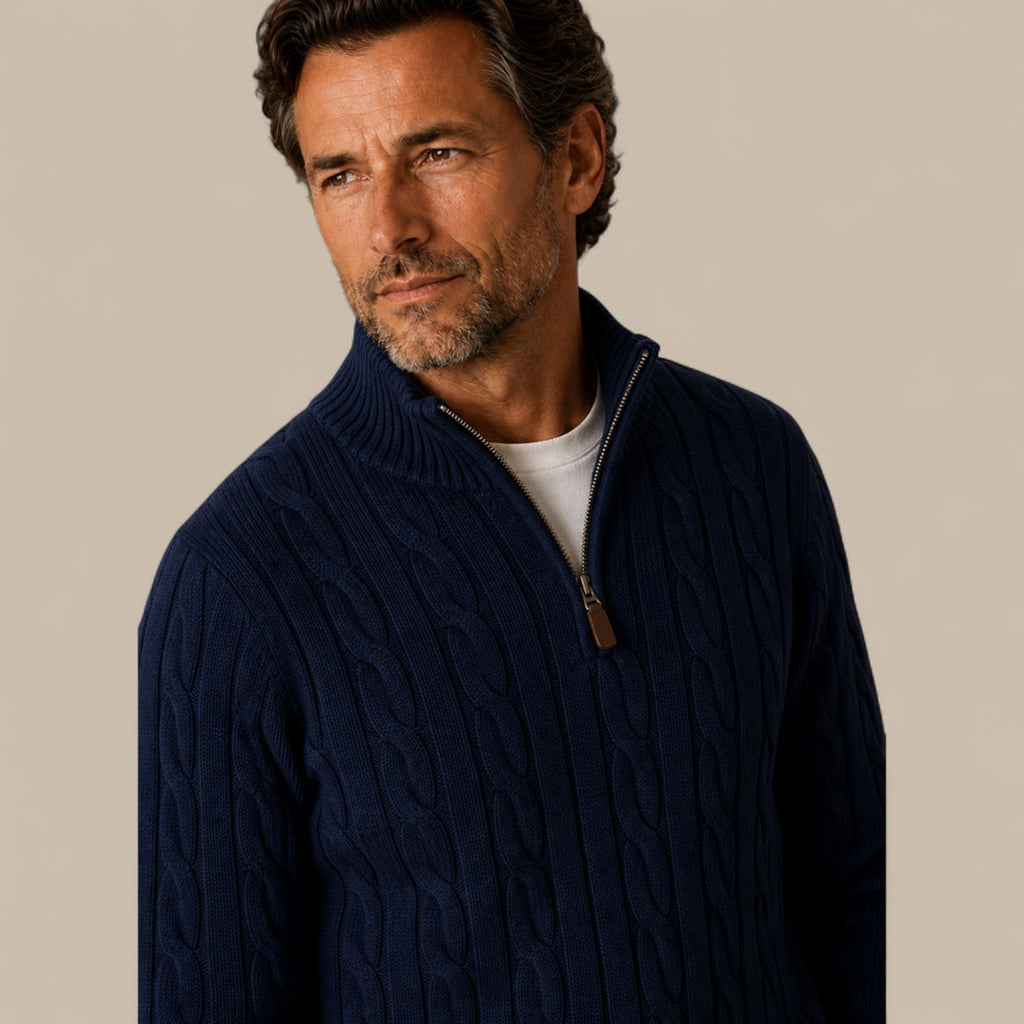 Freddie | Cable Knit Quarter Zip Mens Knit Jumper