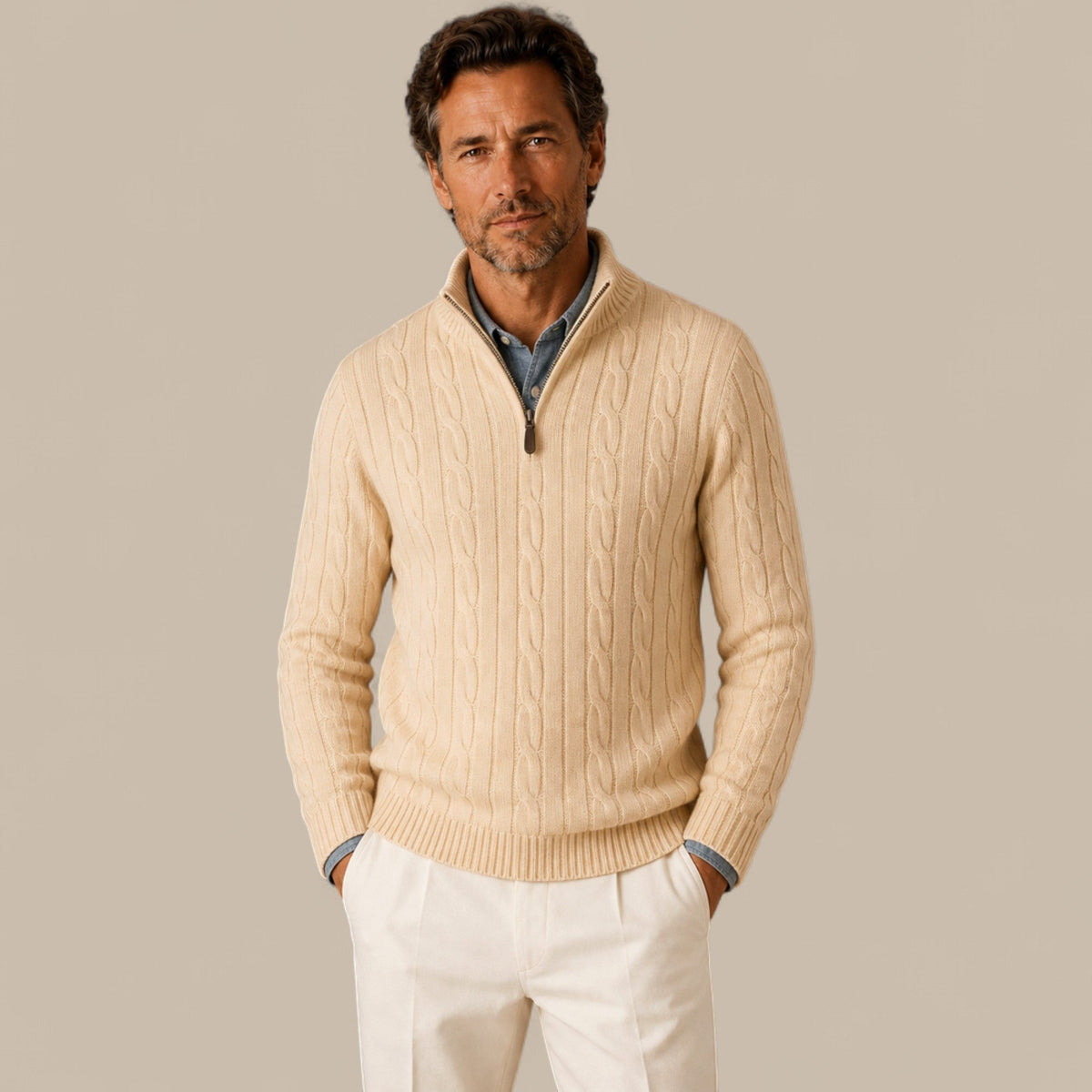 Freddie | Cable Knit Quarter Zip Mens Knit Jumper