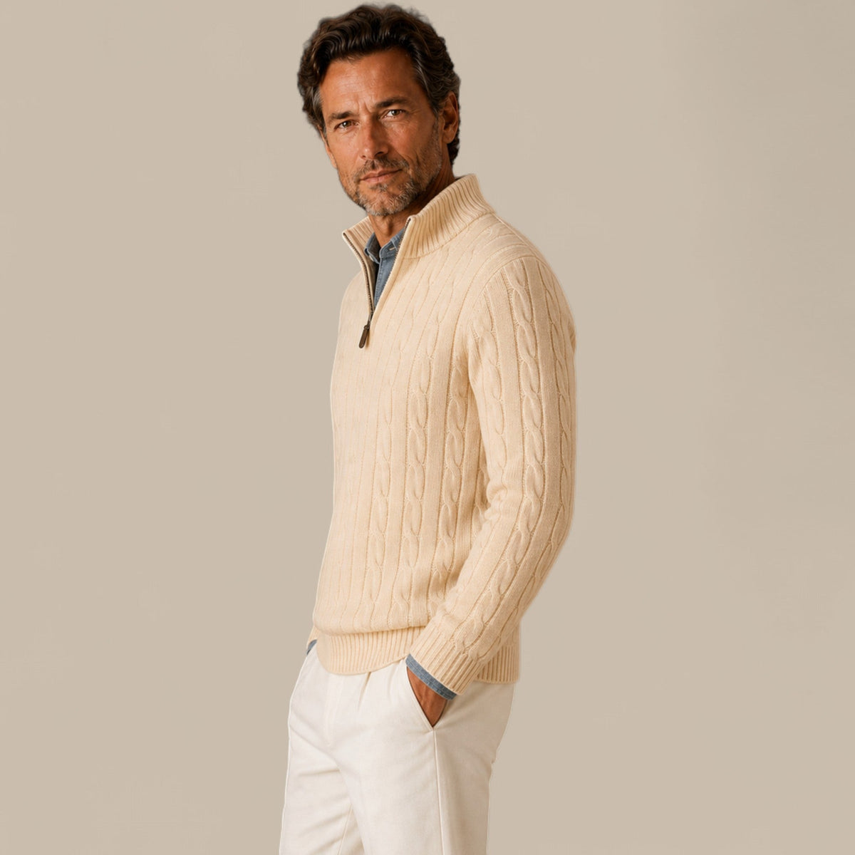 Freddie | Cable Knit Quarter Zip Mens Knit Jumper