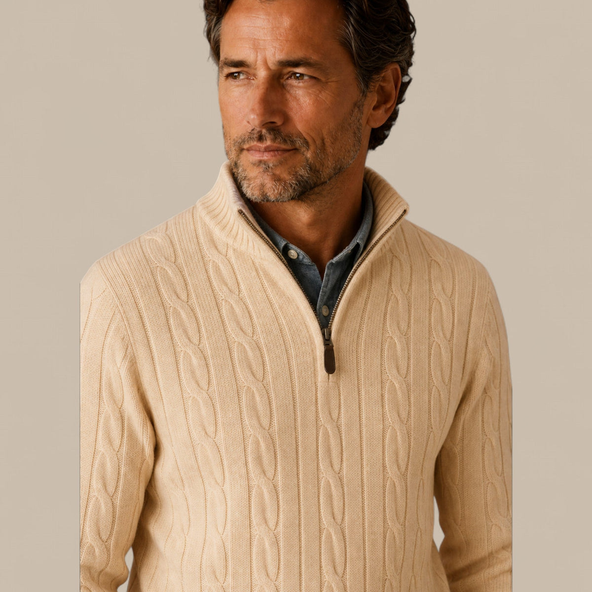 Freddie | Cable Knit Quarter Zip Mens Knit Jumper