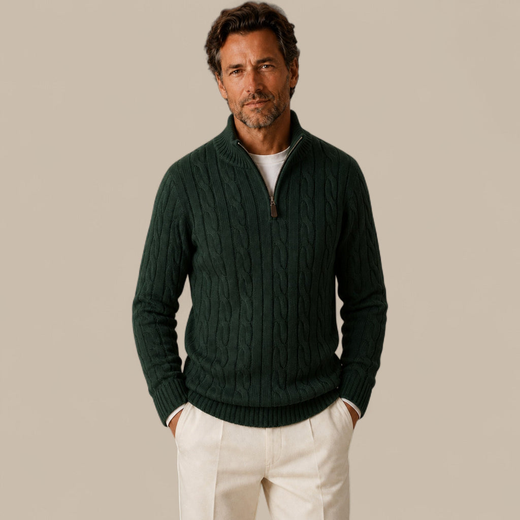 Freddie | Cable Knit Quarter Zip Mens Knit Jumper