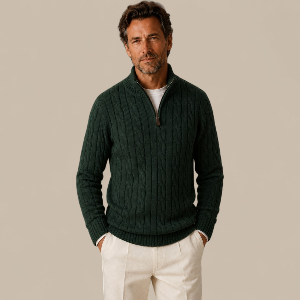 Freddie | Cable Knit Quarter Zip Mens Knit Jumper