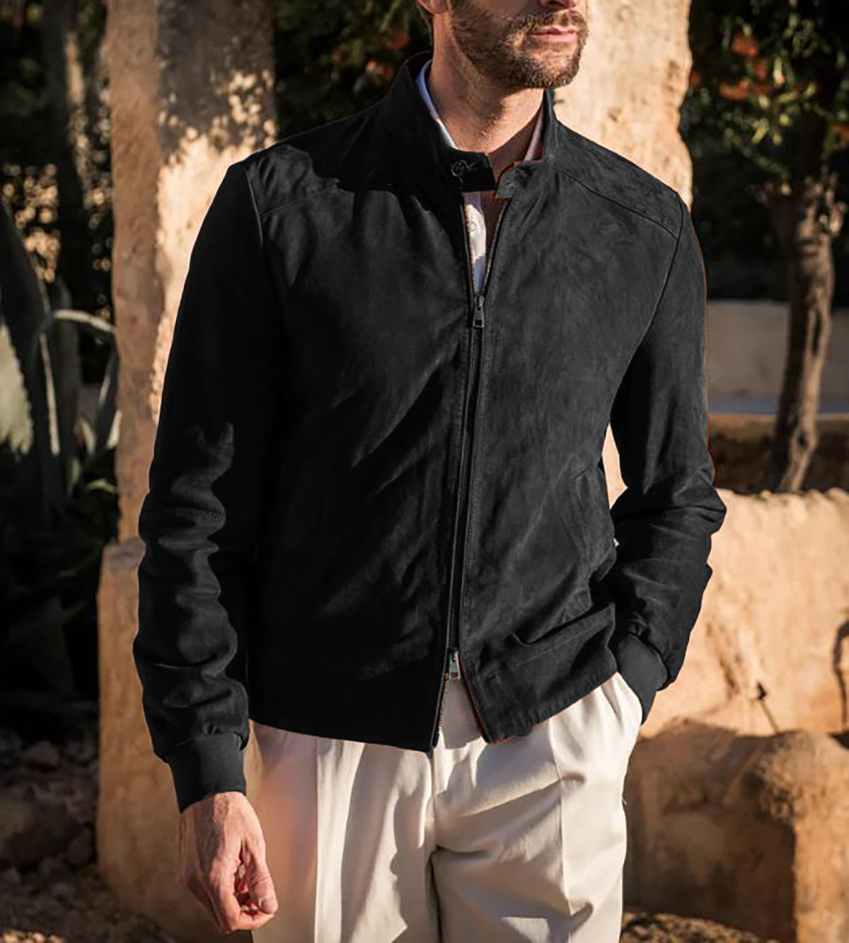 Freddie | Classic Suede Jacket with Zip Front and Stand Collar