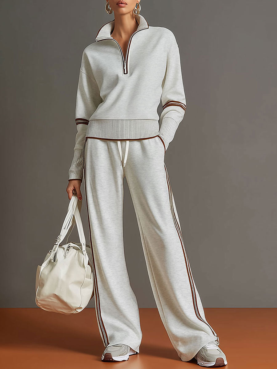 Freya | Effortless Half-Zip Wide-Leg Tracksuit Set