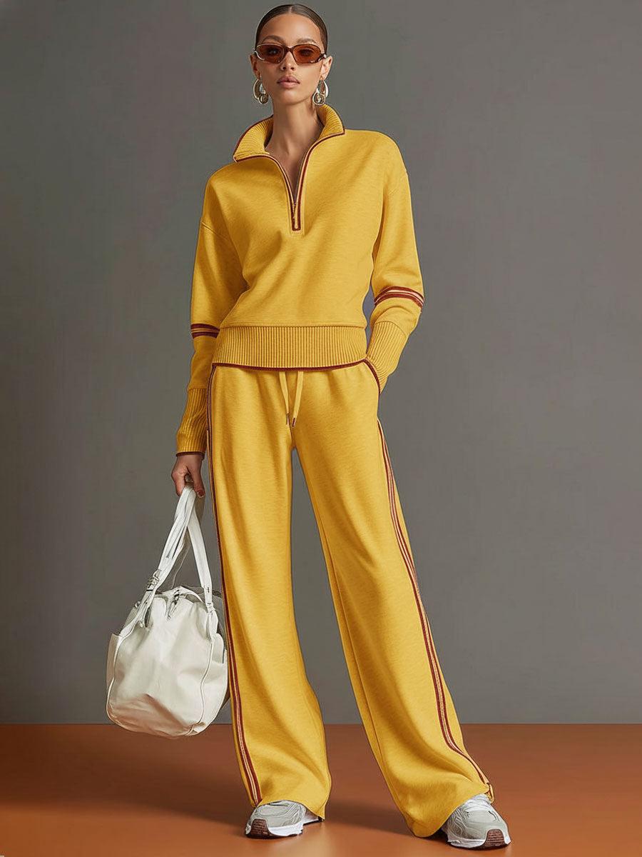 Freya | Effortless Half-Zip Wide-Leg Tracksuit Set