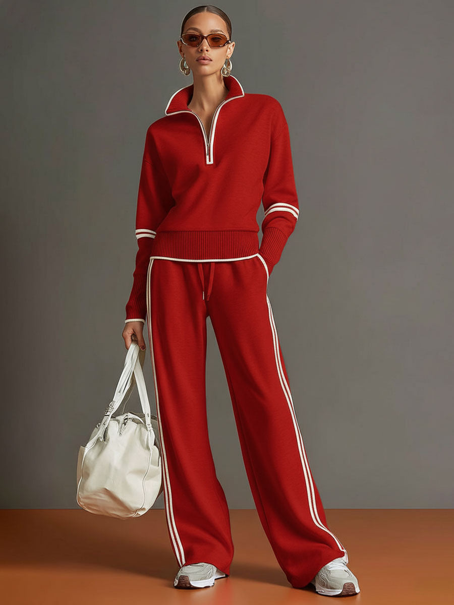 Freya | Effortless Half-Zip Wide-Leg Tracksuit Set