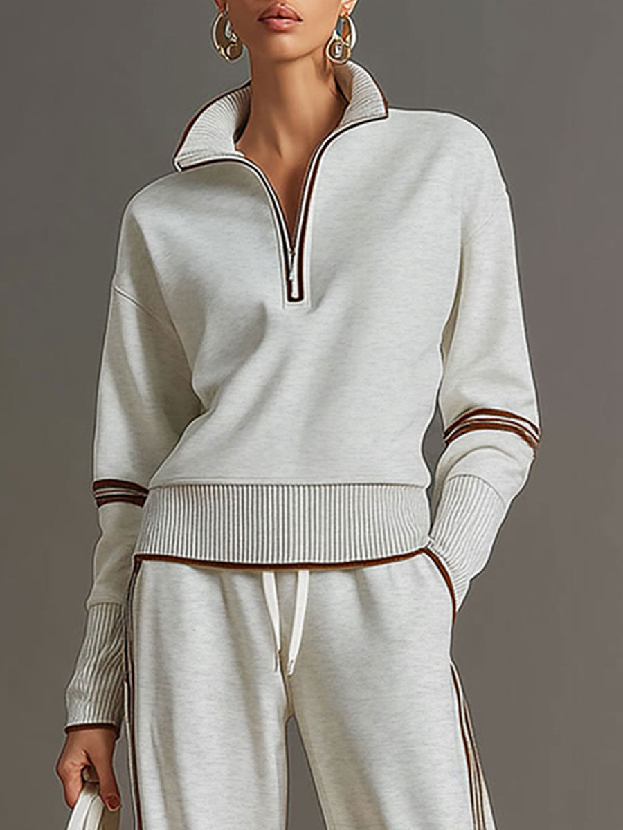 Freya | Effortless Half-Zip Wide-Leg Tracksuit Set