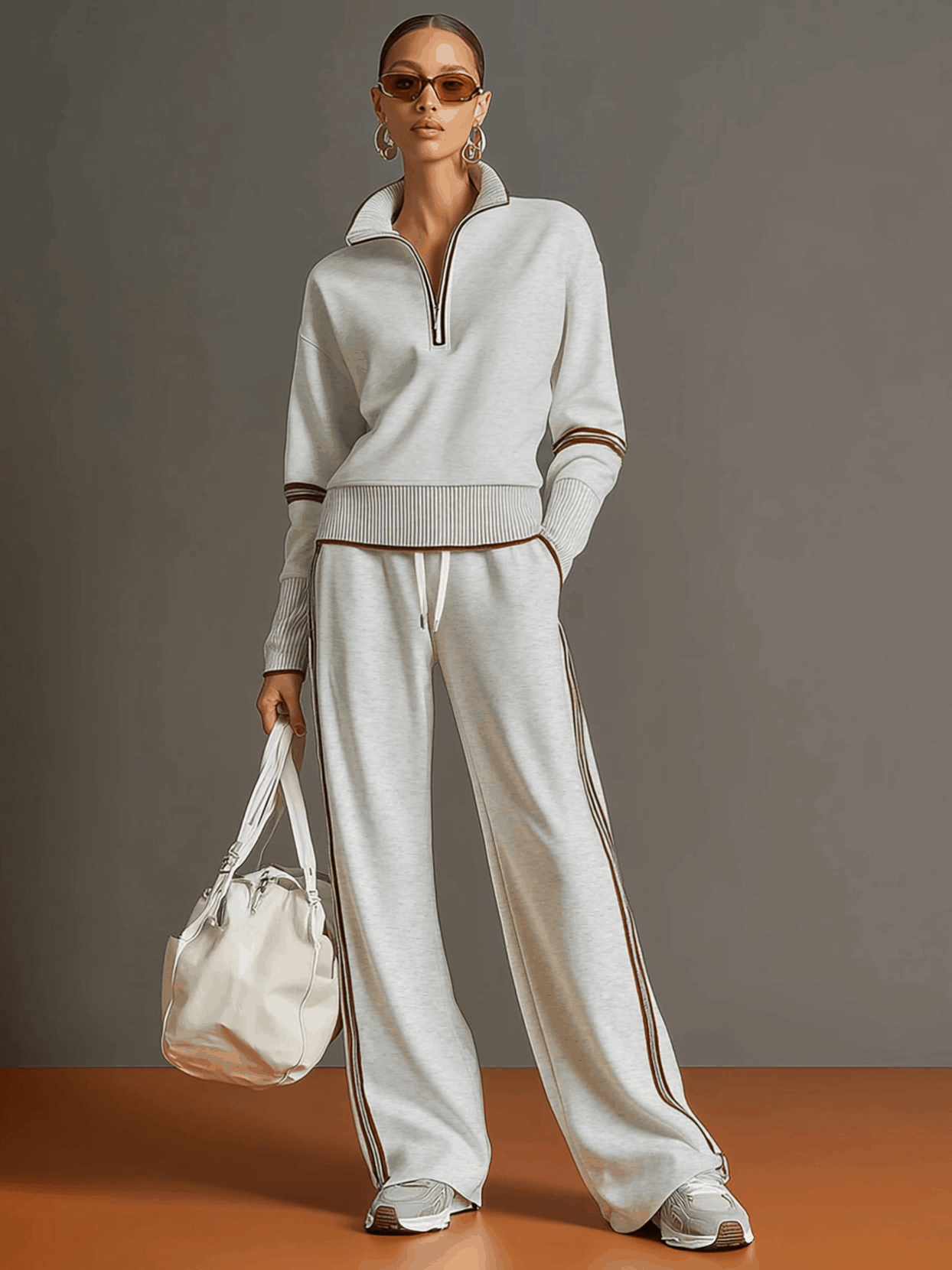 Freya | Effortless Half-Zip Wide-Leg Tracksuit Set