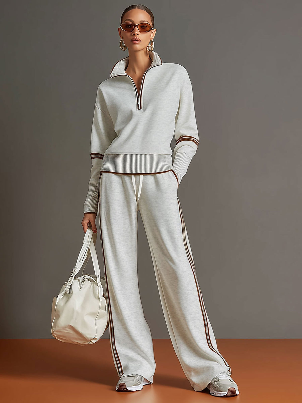 Freya | Effortless Half-Zip Wide-Leg Tracksuit Set