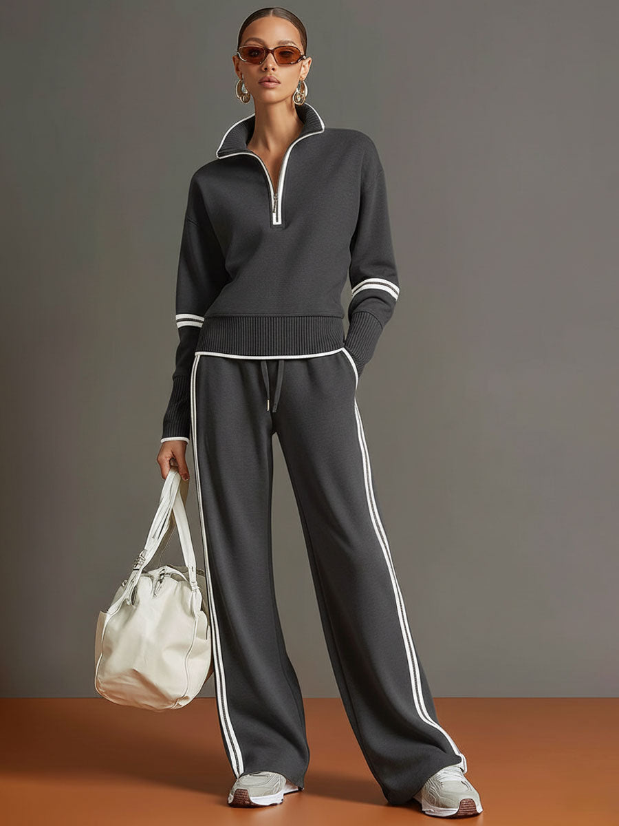 Freya | Effortless Half-Zip Wide-Leg Tracksuit Set