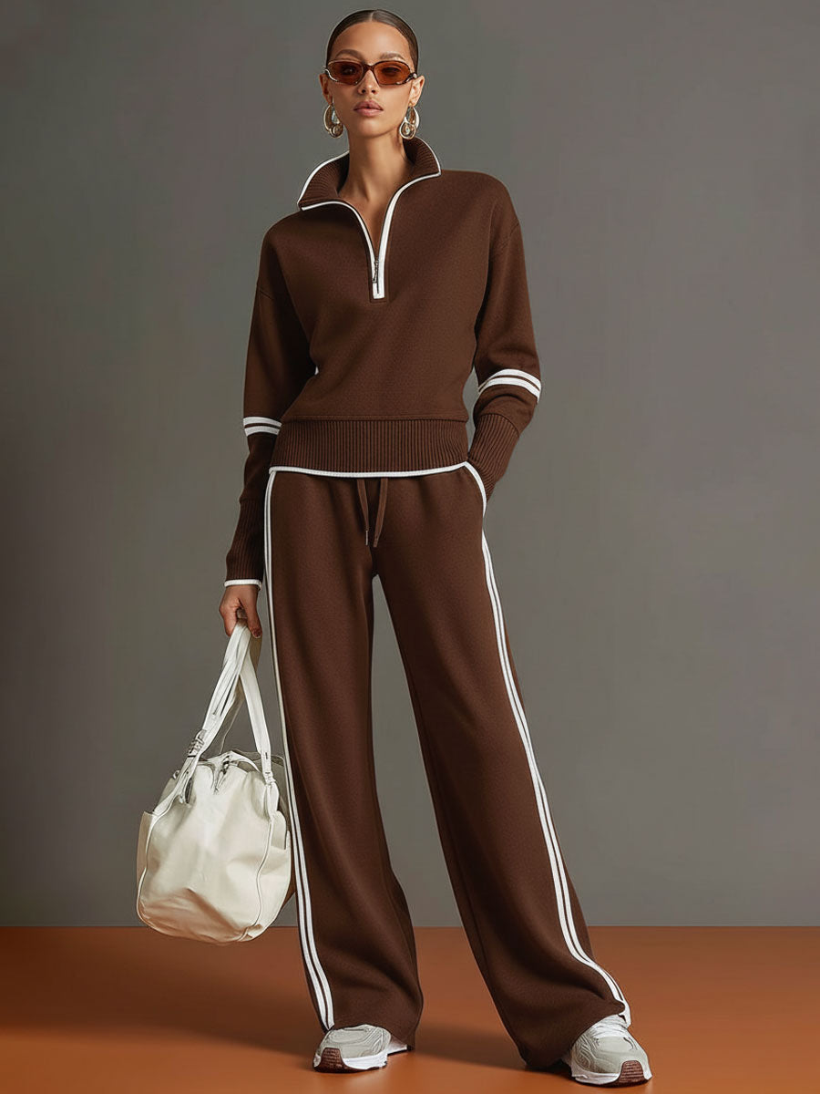 Freya | Effortless Half-Zip Wide-Leg Tracksuit Set