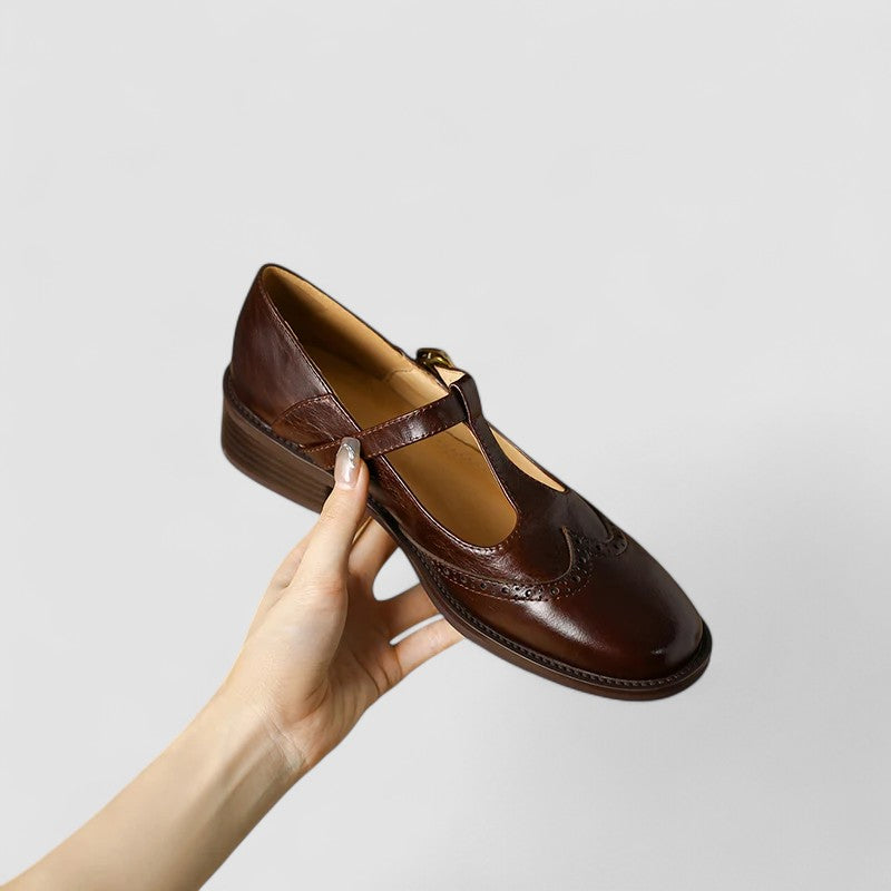 Freya | Relaxed Classic T-Bar Mary Jane Brogue Shoes