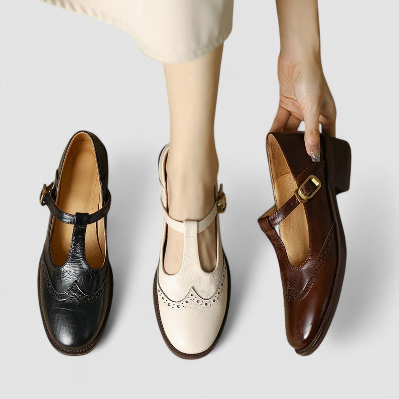Freya | Relaxed Classic T-Bar Mary Jane Brogue Shoes