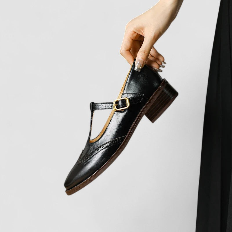 Freya | Relaxed Classic T-Bar Mary Jane Brogue Shoes