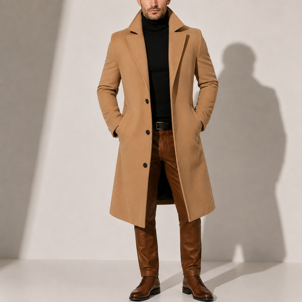George | Elegant Long Wool-Look Tailored Mens Coat