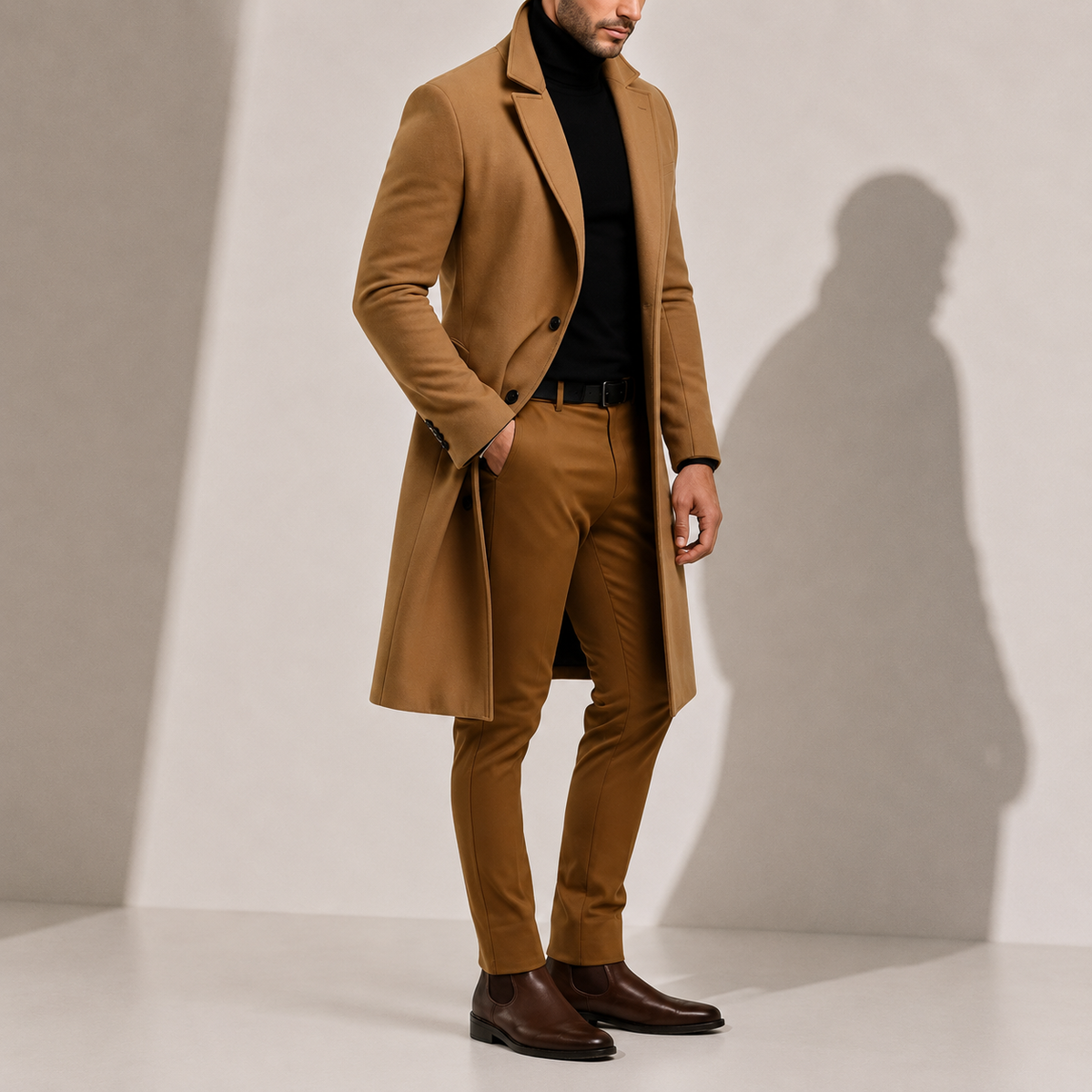 George | Elegant Long Wool-Look Tailored Mens Coat
