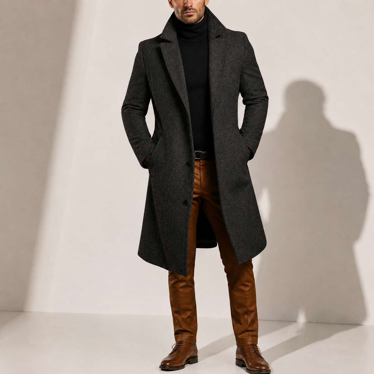 George | Elegant Long Wool-Look Tailored Mens Coat