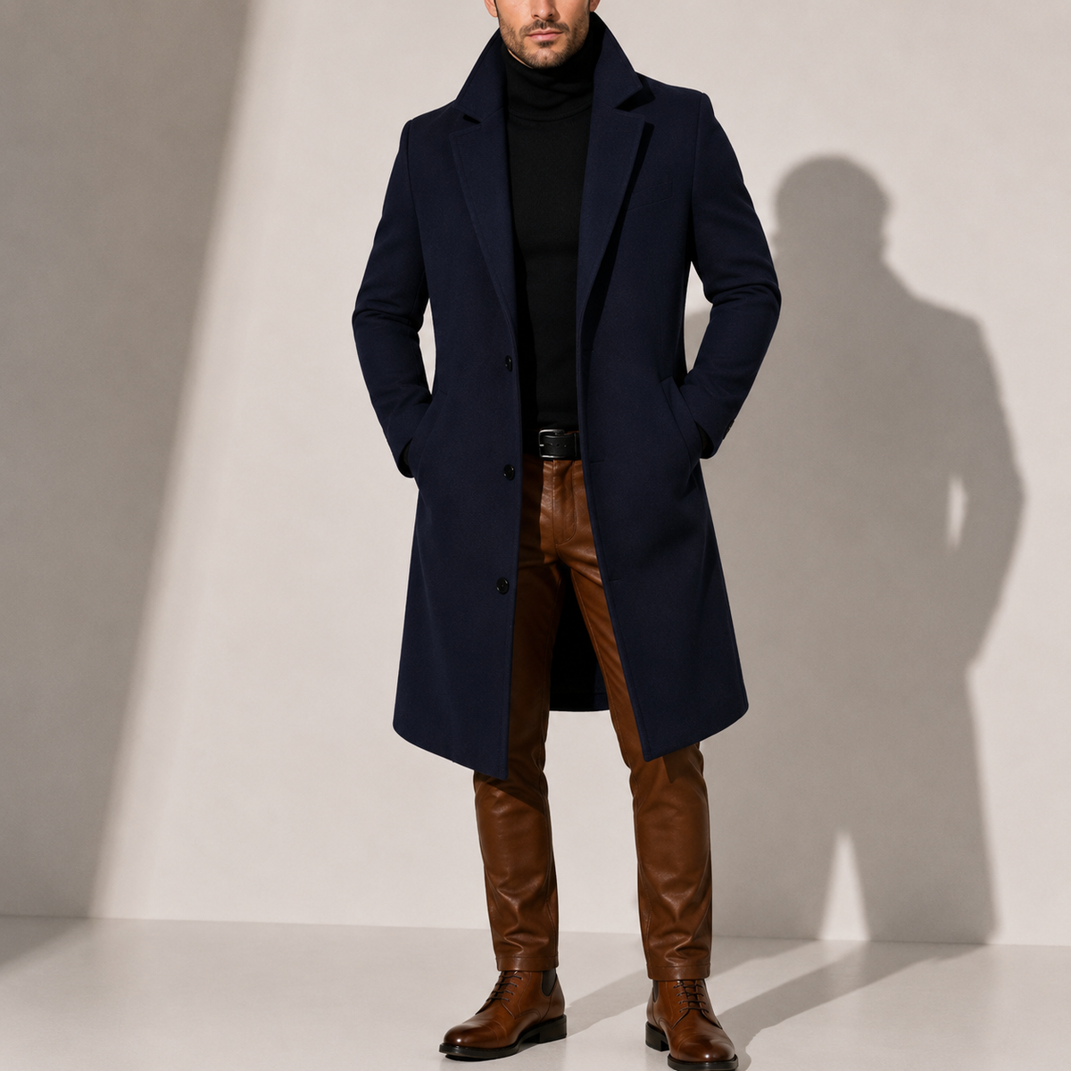 George | Elegant Long Wool-Look Tailored Mens Coat