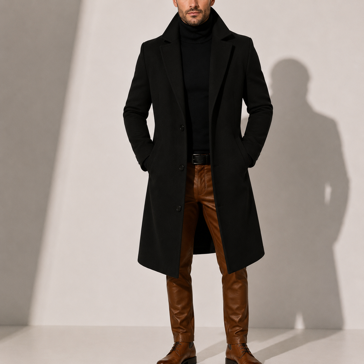 George | Elegant Long Wool-Look Tailored Mens Coat