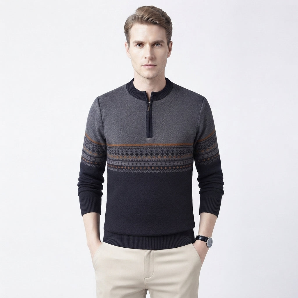 George | Polished Fair Isle Half-Zip Mens Knit Jumper