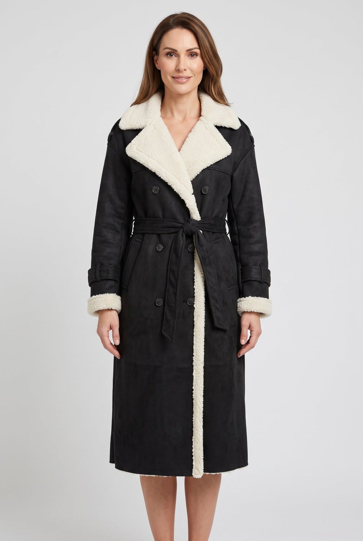 Grace | Graceful Longline Belted Faux Fur Coat